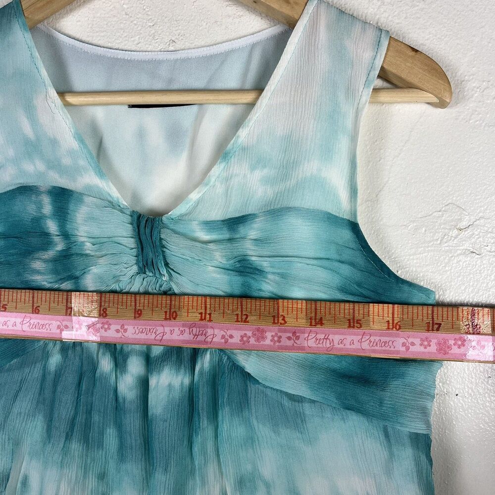 AK Anne Klein Blue White Tie-Dye Chiffon Pleated V-Neck Sleeveless Tank Top - Picture 6 of 15